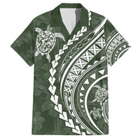 Hawaii Family Matching Outfits Polynesian Pride Off Shoulder Long Sleeve Dress And Shirt Family Set Clothes Turtle Hibiscus Luxury Style - Sage LT7 Dad's Shirt - Short Sleeve Sage Green - Polynesian Pride