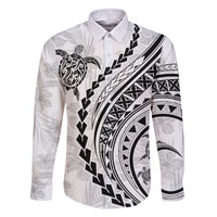 Hawaii Family Matching Outfits Polynesian Pride Off Shoulder Maxi Dress And Shirt Family Set Clothes Turtle Hibiscus Luxury Style - White LT7 Dad's Shirt - Long Sleeve White - Polynesian Pride
