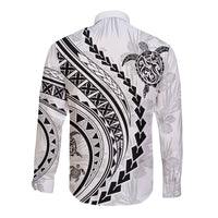 Polynesian Pride Long Sleeve Button Shirt Turtle Hibiscus Luxury Style - White LT7 - Polynesian Pride