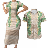 Hawai'i Paniolo Maile Twisted Lei Couples Matching Short Sleeve Bodycon Dress and Hawaiian Shirt Almond Brown LT7 Brown - Polynesian Pride
