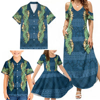 Hawai'i Paniolo Maile Twisted Lei Family Matching Summer Maxi Dress and Hawaiian Shirt Cobalt Blue LT7 - Polynesian Pride