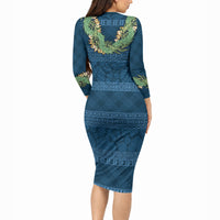 Hawai'i Paniolo Maile Twisted Lei Long Sleeve Bodycon Dress Cobalt Blue LT7 - Polynesian Pride