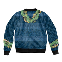 Hawai'i Paniolo Maile Twisted Lei Sleeve Zip Bomber Jacket Cobalt Blue LT7 - Polynesian Pride