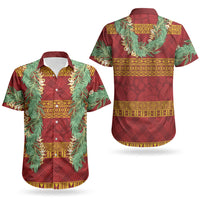 Hawai'i Paniolo Maile Twisted Lei Couples Matching Off The Shoulder Long Sleeve Dress and Hawaiian Shirt Hilo Royal Red LT7 - Polynesian Pride
