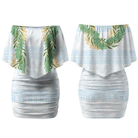 Hawai'i Paniolo Maile Twisted Lei Couples Matching Off Shoulder Short Dress and Long Sleeve Button Shirt Winter White LT7 - Polynesian Pride