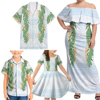 Hawai'i Paniolo Maile Twisted Lei Family Matching Off Shoulder Maxi Dress and Hawaiian Shirt Winter White LT7 - Polynesian Pride