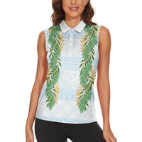 Hawai'i Paniolo Maile Twisted Lei Women Sleeveless Polo Shirt Winter White LT7 - Polynesian Pride