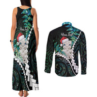 New Zealand Personalised Couples Matching Tank Maxi Dress and Long Sleeve Button Shirt Meri Kirihimete Kowhaiwhai Mix Paua Shell - Emerald LT7 - Polynesian Pride