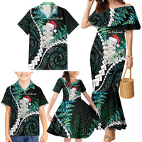 New Zealand Personalised Family Matching Mermaid Dress and Hawaiian Shirt Meri Kirihimete Kowhaiwhai Mix Paua Shell - Emerald LT7 - Polynesian Pride