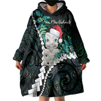 New Zealand Personalised Wearable Blanket Hoodie Meri Kirihimete Kowhaiwhai Mix Paua Shell - Emerald LT7 - Polynesian Pride