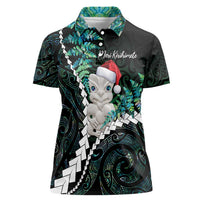 New Zealand Personalised Women Polo Shirt Meri Kirihimete Kowhaiwhai Mix Paua Shell - Emerald LT7 Female Green - Polynesian Pride