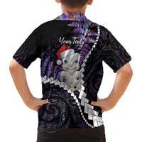 New Zealand Personalised Family Matching Off The Shoulder Long Sleeve Dress and Hawaiian Shirt Meri Kirihimete Kowhaiwhai Mix Paua Shell - Amethys LT7 - Polynesian Pride