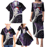 New Zealand Personalised Family Matching Puletasi and Hawaiian Shirt Meri Kirihimete Kowhaiwhai Mix Paua Shell - Amethys LT7 - Polynesian Pride