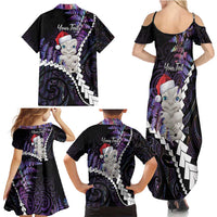 New Zealand Personalised Family Matching Summer Maxi Dress and Hawaiian Shirt Meri Kirihimete Kowhaiwhai Mix Paua Shell - Amethys LT7 - Polynesian Pride