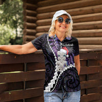 New Zealand Personalised Women Polo Shirt Meri Kirihimete Kowhaiwhai Mix Paua Shell - Amethys LT7 - Polynesian Pride