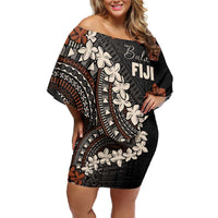 Bula Fiji Women's Day Family Matching Off Shoulder Short Dress and Hawaiian Shirt Classic Masi Tapa LT7 Mom's Dress Brown - Polynesian Pride