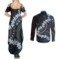 Bula Fiji Women's Day Couples Matching Summer Maxi Dress and Long Sleeve Button Shirt Indigo Masi Tapa