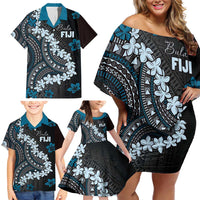 Bula Fiji Women's Day Family Matching Off Shoulder Short Dress and Hawaiian Shirt Indigo Masi Tapa LT7 - Polynesian Pride