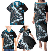 Bula Fiji Women's Day Family Matching Puletasi and Hawaiian Shirt Indigo Masi Tapa