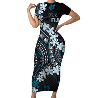 Bula Fiji Women's Day Family Matching Short Sleeve Bodycon Dress and Hawaiian Shirt Indigo Masi Tapa LT7 Mom's Dress Indigo - Polynesian Pride