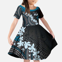 Bula Fiji Women's Day Family Matching Tank Maxi Dress and Hawaiian Shirt Indigo Masi Tapa LT7 Daughter's Dress Indigo - Polynesian Pride