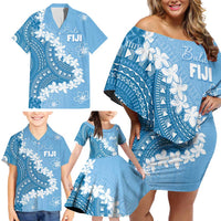 Bula Fiji Women's Day Family Matching Off Shoulder Short Dress and Hawaiian Shirt Turquoise Masi Tapa LT7 - Polynesian Pride