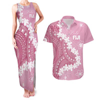 Bula Fiji Women's Day Couples Matching Tank Maxi Dress and Hawaiian Shirt Pink Masi Tapa