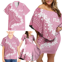 Bula Fiji Women's Day Family Matching Off Shoulder Short Dress and Hawaiian Shirt Pink Masi Tapa LT7 - Polynesian Pride