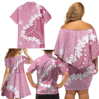 Bula Fiji Women's Day Family Matching Off Shoulder Short Dress and Hawaiian Shirt Pink Masi Tapa LT7 - Polynesian Pride