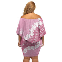 Bula Fiji Women's Day Family Matching Off Shoulder Short Dress and Hawaiian Shirt Pink Masi Tapa LT7 - Polynesian Pride