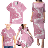 Bula Fiji Women's Day Family Matching Puletasi and Hawaiian Shirt Pink Masi Tapa