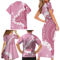 Bula Fiji Women's Day Family Matching Short Sleeve Bodycon Dress and Hawaiian Shirt Pink Masi Tapa LT7 - Polynesian Pride