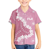 Bula Fiji Women's Day Kid Hawaiian Shirt Pink Masi Tapa