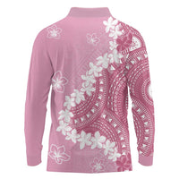 Bula Fiji Women's Day Long Sleeve Polo Shirt Pink Masi Tapa