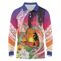 Polynesian Dreamy Turtle Long Sleeve Polo Shirt Sunset Scenery