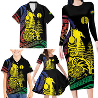 New Caledonia Kanaky Family Matching Long Sleeve Bodycon Dress and Hawaiian Shirt Stylized Fleche Faitiere With Kagu Bird LT7 - Polynesian Pride