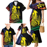 New Caledonia Kanaky Family Matching Mermaid Dress and Hawaiian Shirt Stylized Fleche Faitiere With Kagu Bird LT7 - Polynesian Pride