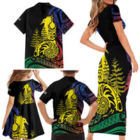 New Caledonia Kanaky Family Matching Short Sleeve Bodycon Dress and Hawaiian Shirt Stylized Fleche Faitiere With Kagu Bird LT7 - Polynesian Pride