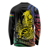 New Caledonia Kanaky Long Sleeve Shirt Stylized Fleche Faitiere With Kagu Bird LT7 - Polynesian Pride