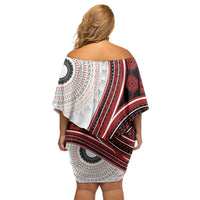 Bula Fiji Vintage Tapa Family Matching Off Shoulder Short Dress and Hawaiian Shirt Kaivity Masi Wave Motifs - Red LT7 - Polynesian Pride