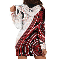 Bula Fiji Vintage Tapa Hoodie Dress Kaivity Masi Wave Motifs - Red