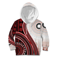 Bula Fiji Vintage Tapa Kid Hoodie Kaivity Masi Wave Motifs - Red