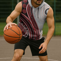 Bula Fiji Vintage Tapa Sleeveless Hoodie Kaivity Masi Wave Motifs - Red