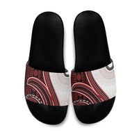 Bula Fiji Vintage Tapa Slide Sandals Kaivity Masi Wave Motifs - Red