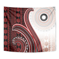 Bula Fiji Vintage Tapa Tapestry Kaivity Masi Wave Motifs - Red