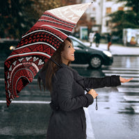 Bula Fiji Vintage Tapa Umbrella Kaivity Masi Wave Motifs - Red