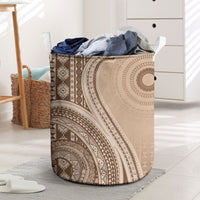 Bula Fiji Vintage Tapa Laundry Basket Kaivity Masi Wave Motifs - Mocha