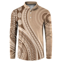 Bula Fiji Vintage Tapa Button Sweatshirt Kaivity Masi Wave Motifs - Mocha