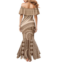 Bula Fiji Vintage Tapa Family Matching Mermaid Dress and Hawaiian Shirt Kaivity Masi Wave Motifs - Mocha LT7 - Polynesian Pride