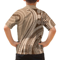Bula Fiji Vintage Tapa Family Matching Short Sleeve Bodycon Dress and Hawaiian Shirt Kaivity Masi Wave Motifs - Mocha LT7 - Polynesian Pride
